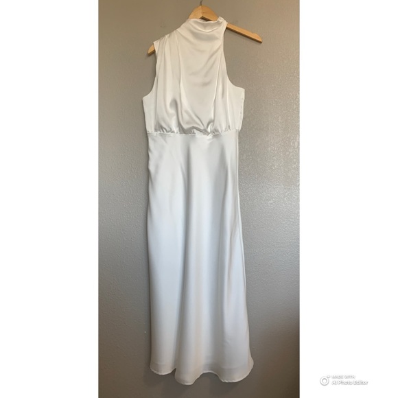 Lulus Distinctive Charm White Satin Asymmetrical Midi Dress Size Large NWT - Picture 3 of 17